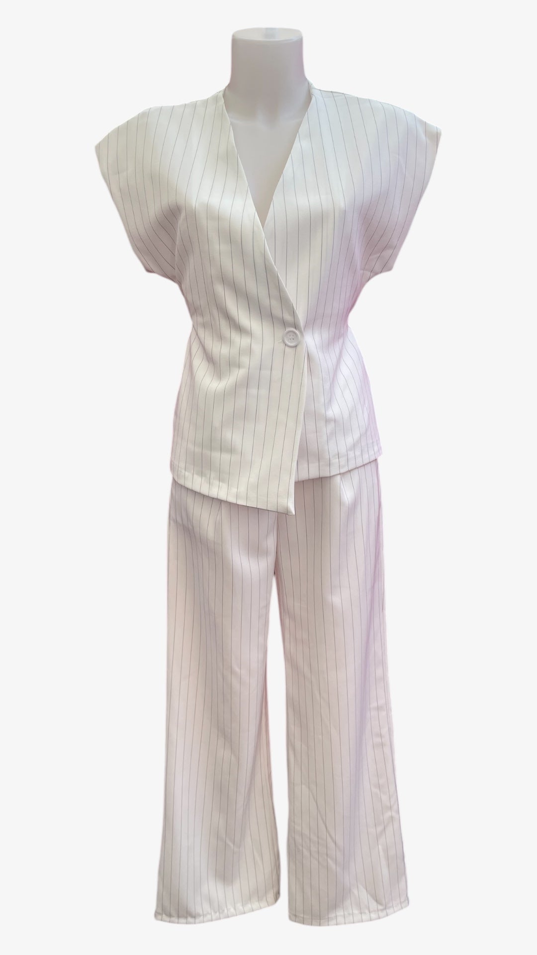 Completo rigato gilet e pantalone a palazzo
