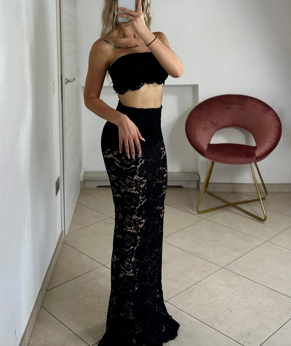 Completo top e gonna in pizzo