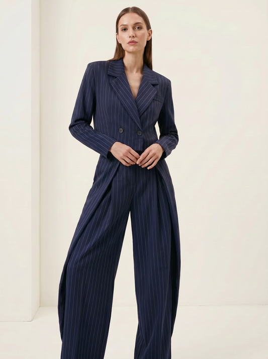 Giacca Cropped e Pantaloni Fluidi Gessati