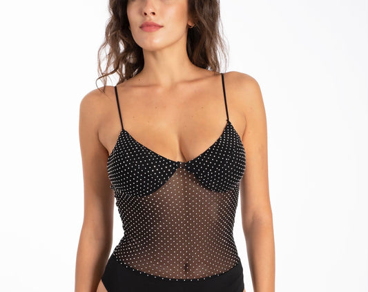 Body con strass Nero