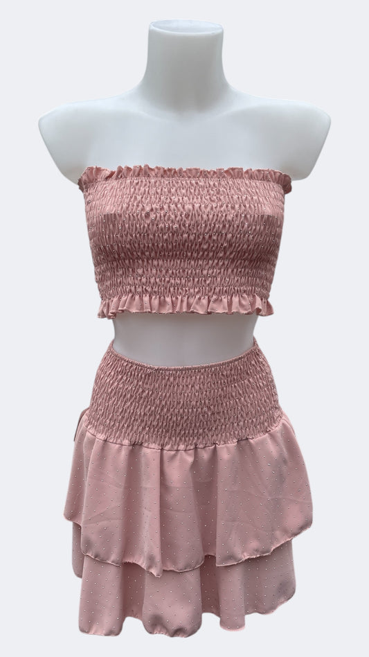 Completo glitter top e gonna con le balze