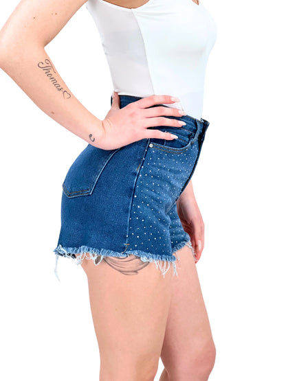 Pantaloncini blu jeans con glitter