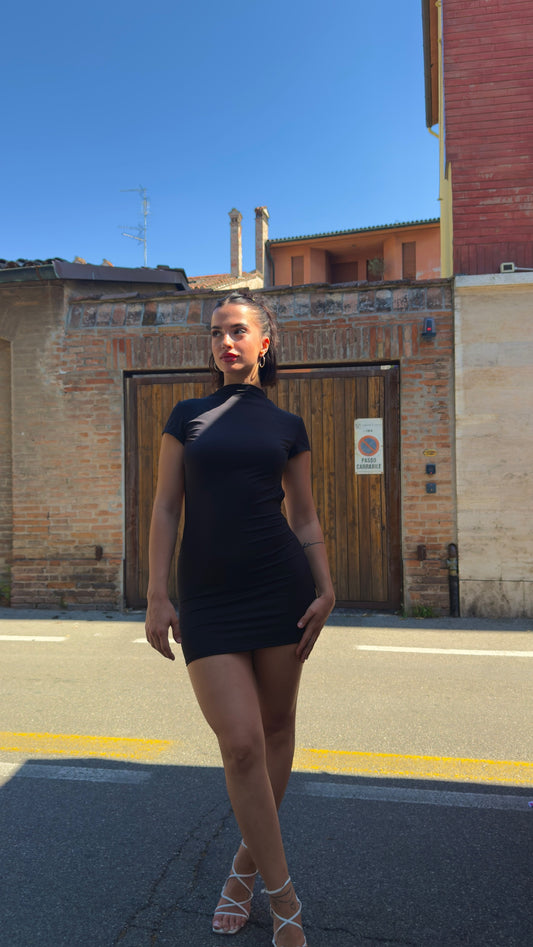Mini Dress Mock Neck Open Back
