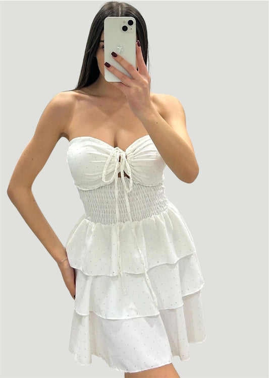 Vestito con balze e glitter