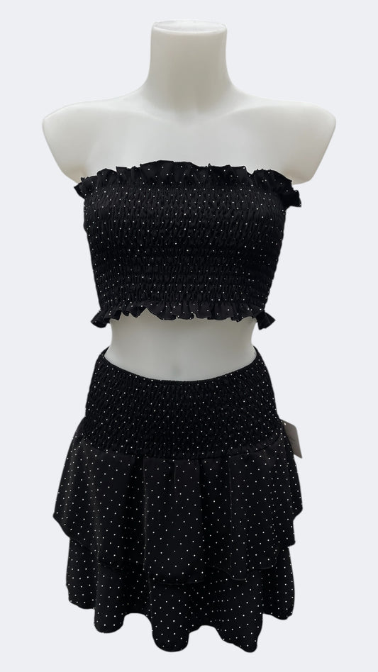 Completo glitter top e gonna con le balze