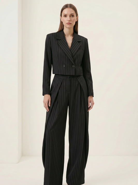 Giacca Cropped e Pantaloni Fluidi Gessati