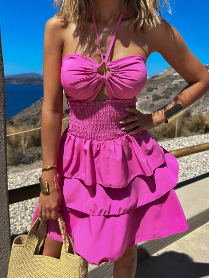 Vestito corto con balze